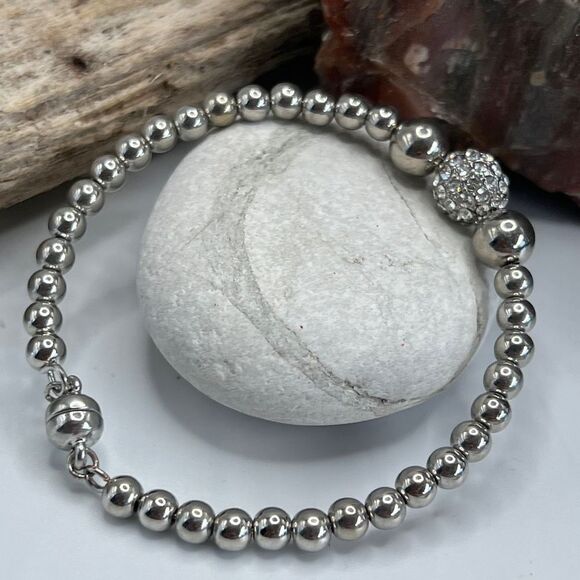 Silver Fireball Stretch Bracelet  Made with Genuine Swarovski Crystals - Picture 7 of 9